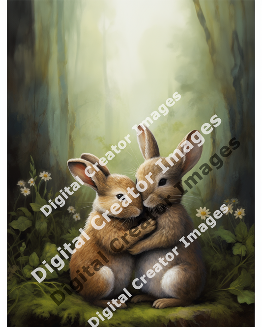 Due conigli che si abbracciano, in una scena romantica.